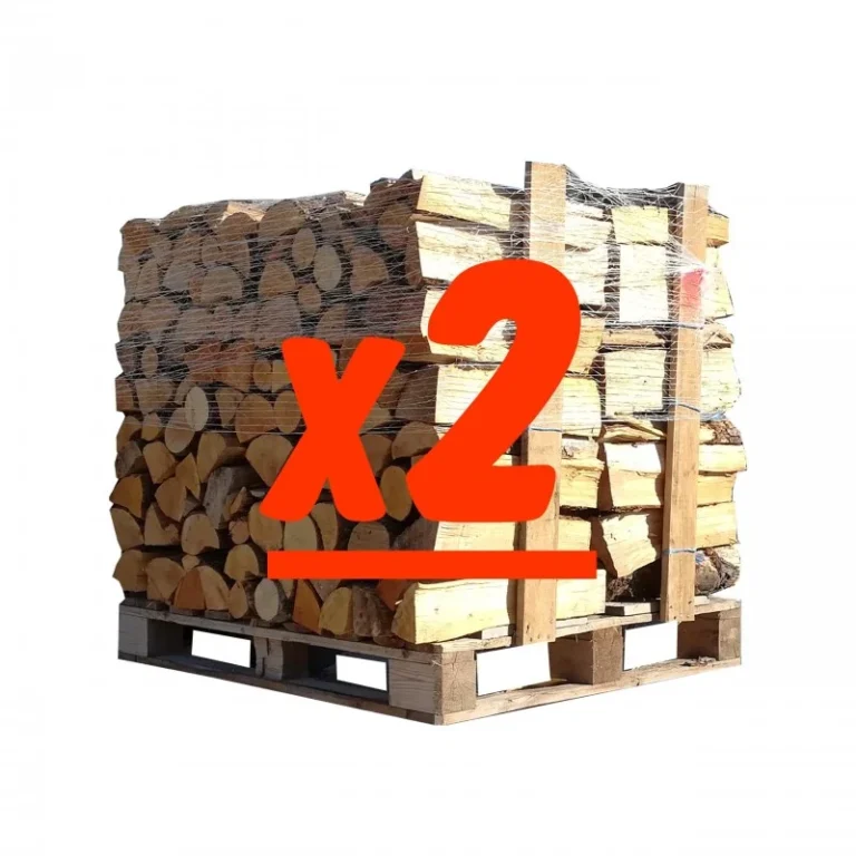 Bûches de bois de 50 cm : 2 palettes – 1 palette de chêne blanc et 1 palette de tremble/orme