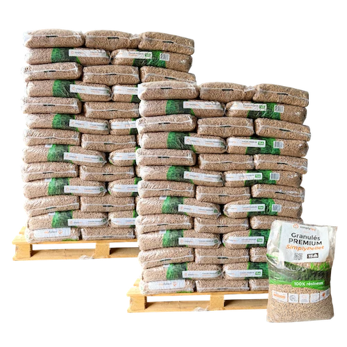 Granulés de bois Premium SimplyPELLET – 2 palettes – 130 sacs 1950 kg