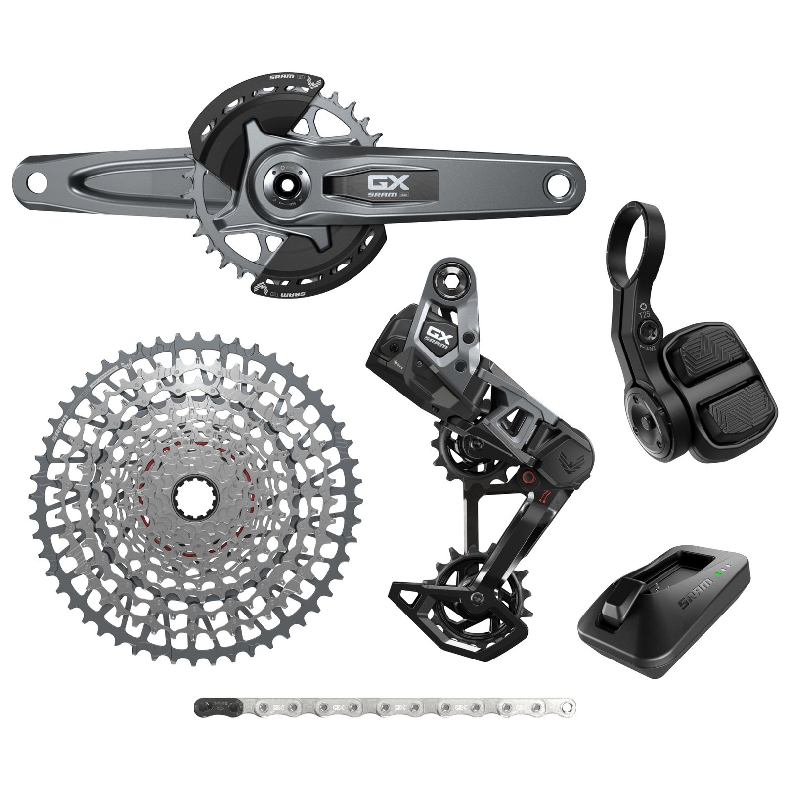 SRAM Groupe de Dérailleur GX Eagle AXS Transmission | T-Type | D2 - 165 mm | 170 mm de longueur de manivelle